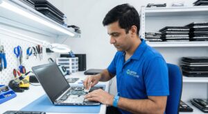 Technician working at Laptop Recycle NZ lab